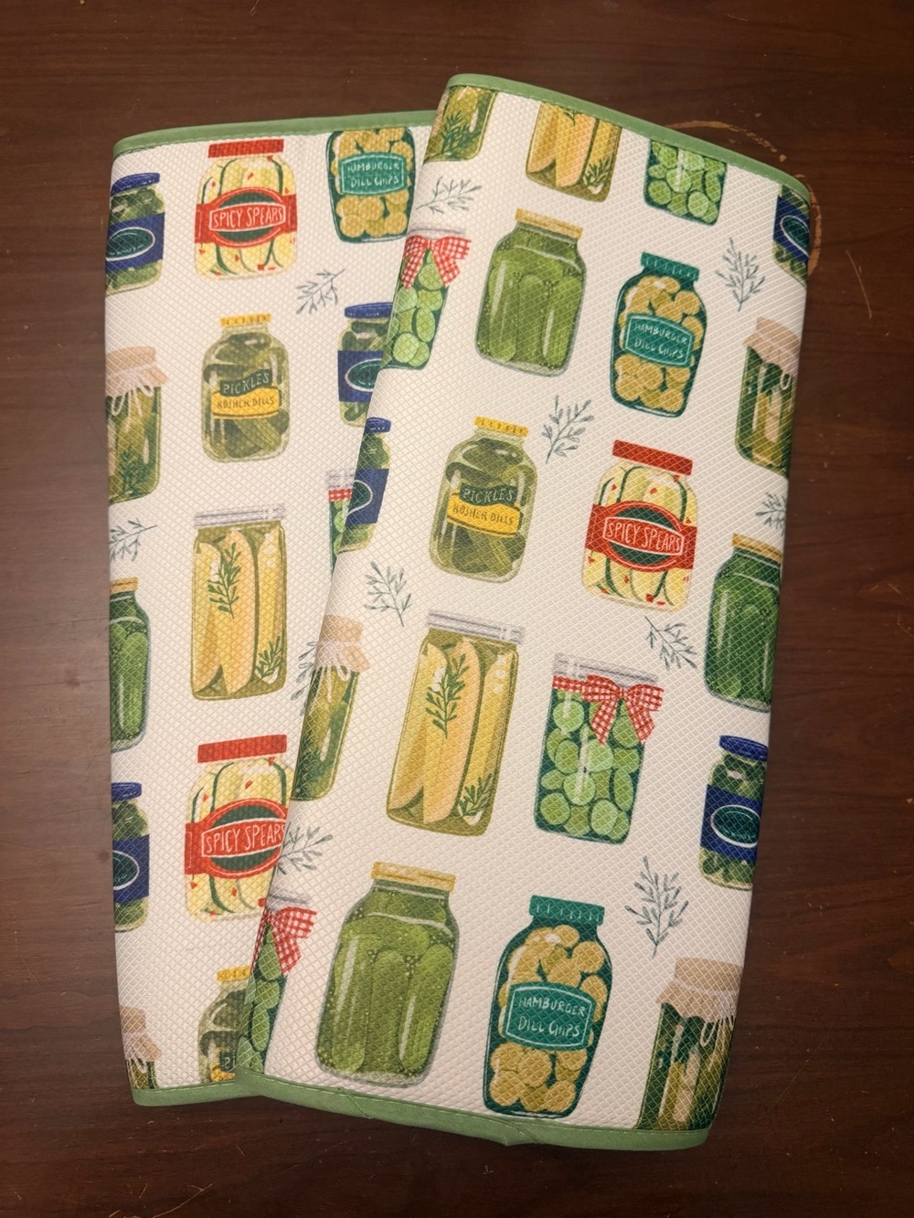 Pickle Jar Print oversized Dish Drying Mat Set of 2- Green